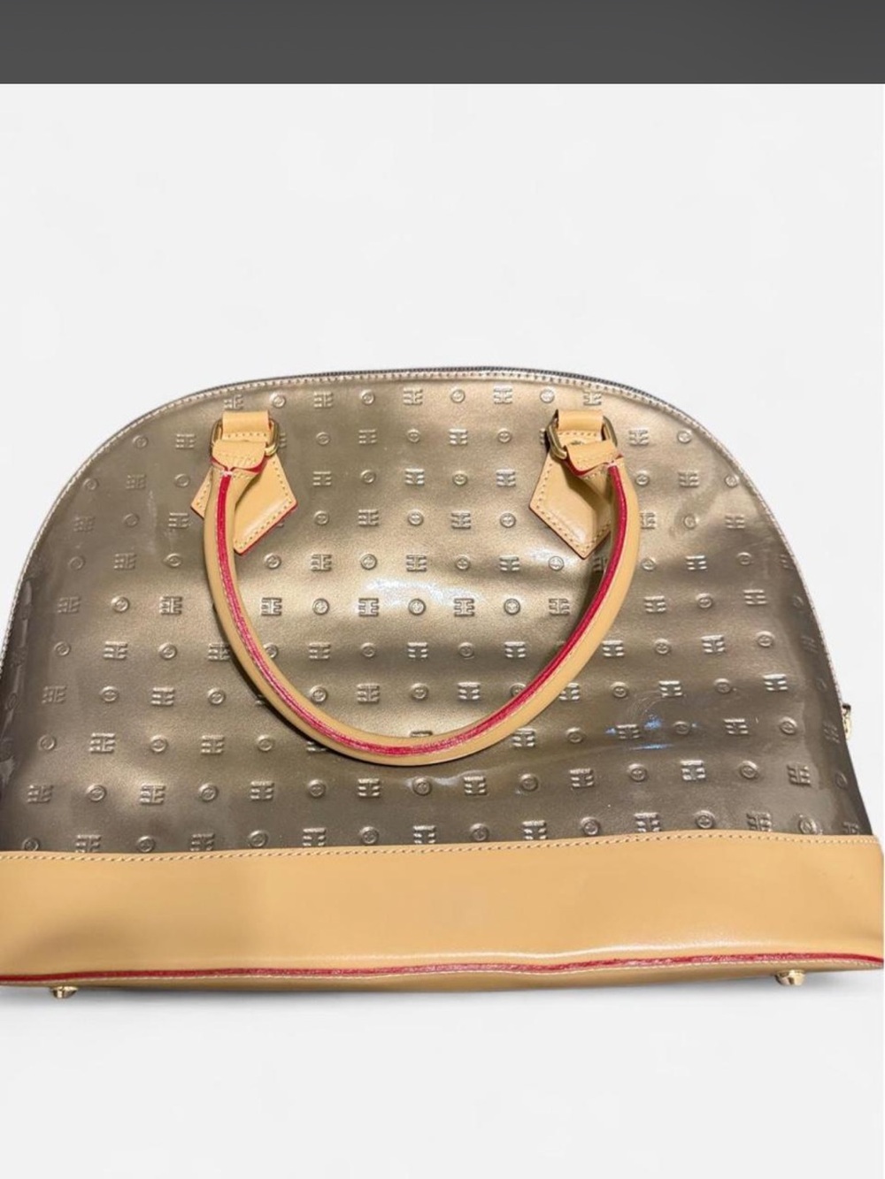 Arcadia Made in Italy Genuine Patent Leather Dome Satchel Handbag Metallic Gold